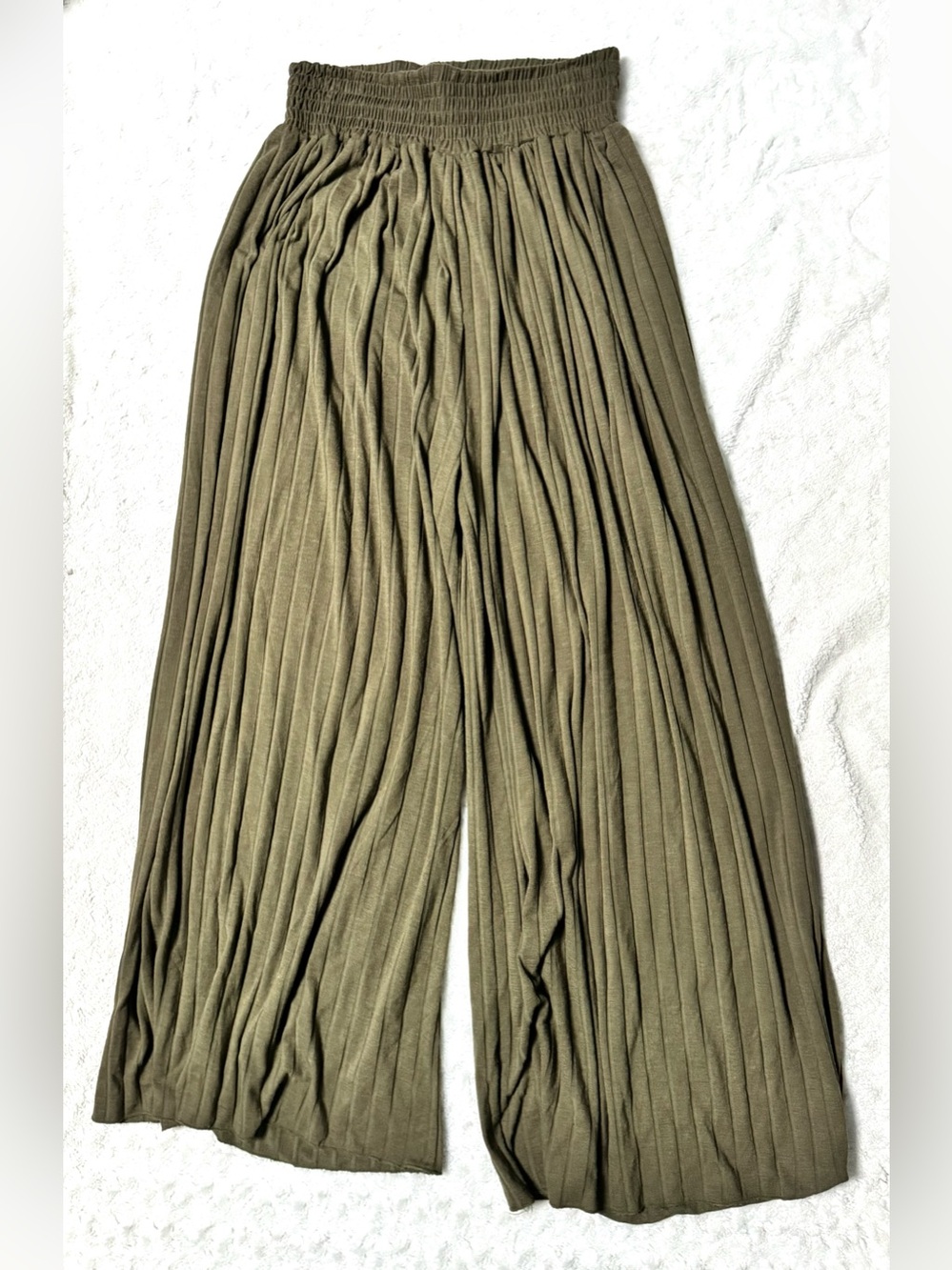 FREE PEOPLE BEACH Wide Leg Pleated Knit Pants in Olive
